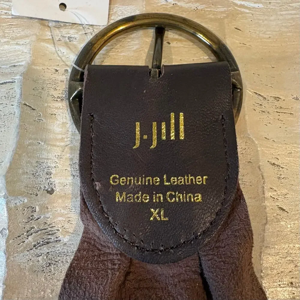 J-JILL Wide Genuine Soft Leather Belt Antique Bronze Buckle Chocolate Brown XL